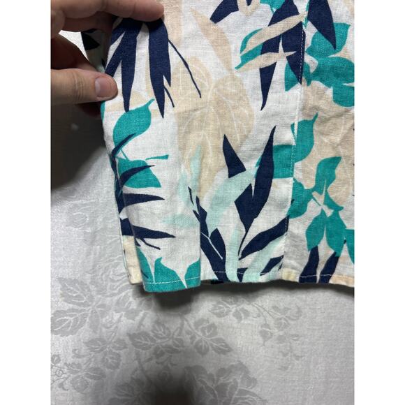 JM Collection 100% Linen Shirt 16 White Blue Floral Tropical Button Up Boxy Tie - Picture 4 of 9